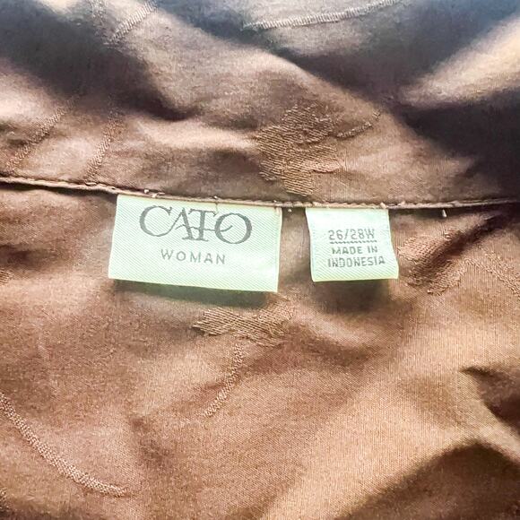 W CATO Button Up Short Sleeve Brown Floral w Shoulder Pads 26/28 W RN 37080 - Picture 4 of 12